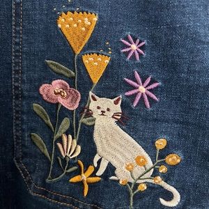 Denim Embroidered Floral Cat Overall